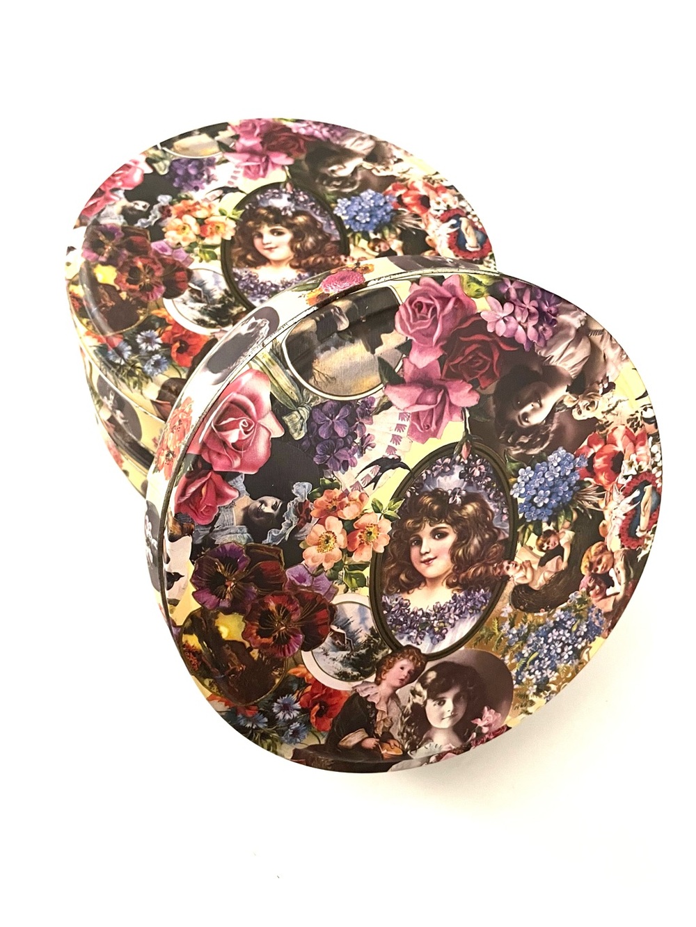Set of Three Vintage Victorian Cameo 8” Decorative Tins Old Fashioned